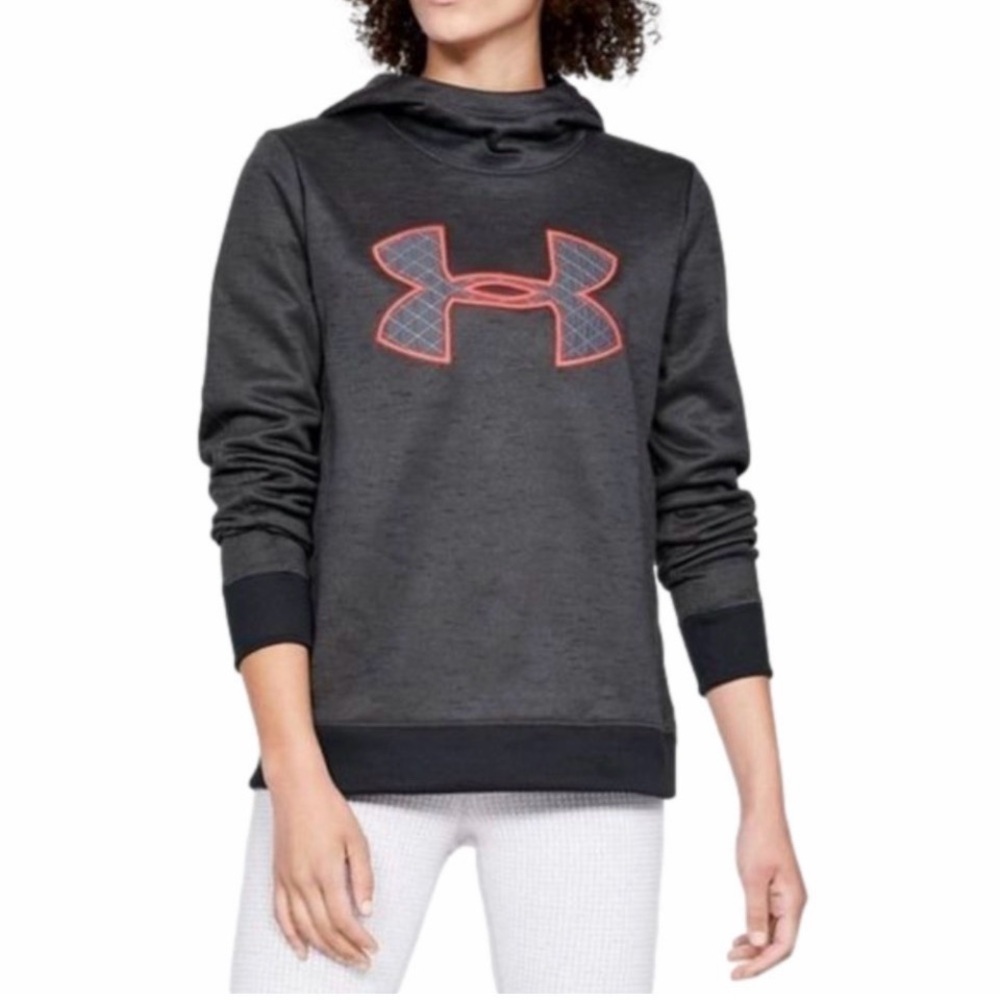 Under Armour Coldgear Carbon Gray Big Logo Hooded Sweatshirt Hoodie Women's XL